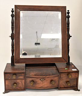 Federal Mahogany Inlaid Dresser Mirror, rectangle mirror over five drawers on claw foot base, height 28 1/2 inches, width 25 1/2 inches, depth 8 1/4 i