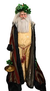 Lifelike and Lifesize Santa Claus, wearing robe, height 74 inches.