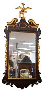 Chippendale Mahogany Mirror, having gilt phoenix bird top, marked with letters on back of eagle, 18th century, height 46 inches.