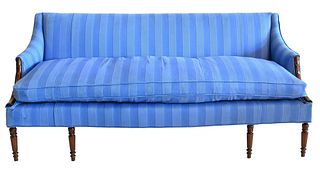 Sheraton Style Sofa, having down cushions and new custom upholstery, height 34 inches, length 76 inches.