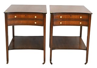 Pair of Kittinger Custom Mahogany Bedside Tables, having one drawer, height 29 inches, top 18 x 19 inches.