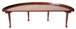 Bench Made Mahogany Demilune Coffee Table, height 18 inches, top 22 x 56 inches, Provenance: Fifty Year Personal Collection of Clocks and American Ant