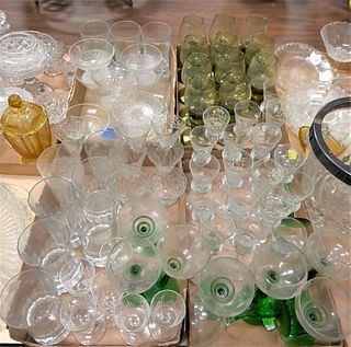 Four Tray Lots of Glass Stems, to include green Venetian glass stems, cordials, etc.