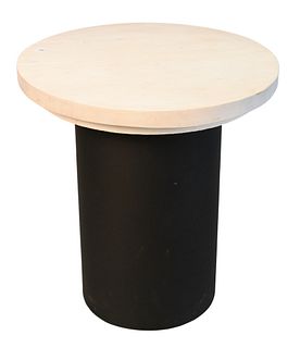 Contemporary Pedestal Table, having revolving top, height 29 1/2 inches, diameter 28 inches, top with splits.