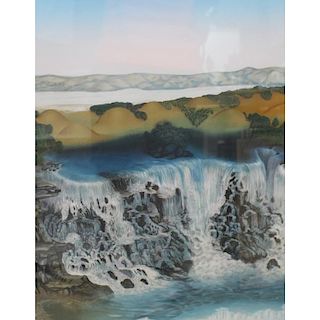 Signed Lithograph of a Waterfall