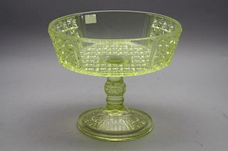 Canary Yellow Vaseline Glass Compote
