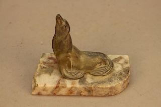 Modern Seal Sculpture Mounted on Marble Base