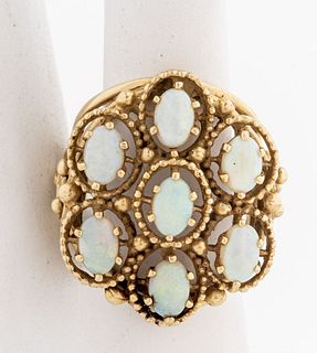 Vintage 14K Yellow Gold Opal Filigree Ring