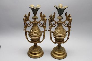 Pair of 20th C. Mixed Metal Gilt Figural Ewers