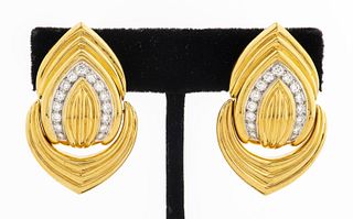 18K Yellow Gold & Platinum Diamond Clip Earrings