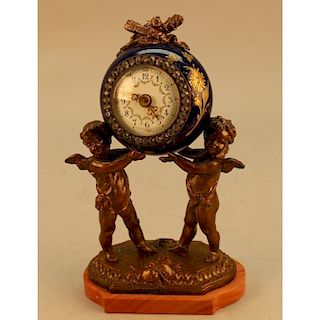 19th C. Figural Jeweled Porcelain/Bronze Clock