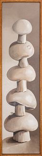 Illegibly Signed "Stacked Mushrooms" Oil on Canvas