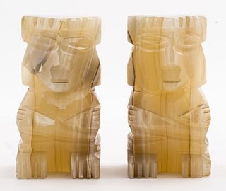 Hand-Carved Onyx Mayan Bookends, Pair