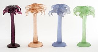 Postmodern Signed Glass Palm Tree Candlesticks, 4