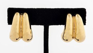 1980's 14K Yellow Gold Ribbed Clip Earrings