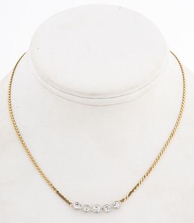 14K Yellow & White Gold Five Diamond Necklace