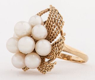 Vintage 14K Yellow Gold Cluster Pearl Ring