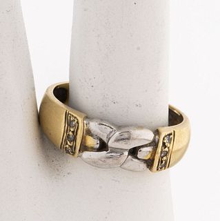 Vintage 14K White & Yellow Gold Diamond Link Ring