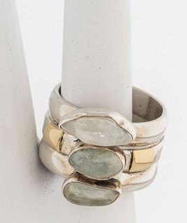 Lilly Barrack Silver/Gold Aquamarine & Quartz Ring