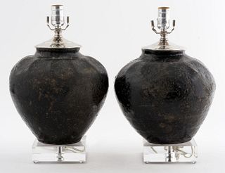 Mid-Century Modern Ceramic & Lucite Table Lamps