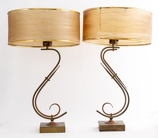 Mid-Century Modern Scroll Table Lamps, Pair