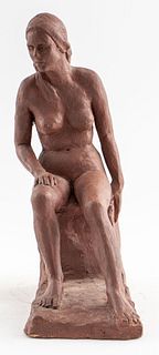Red Clay Sculpture Of A Seated Nude