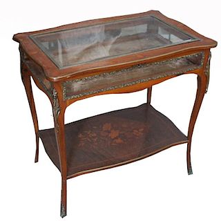 19th C. French Marquetry Table Display Cabinet
