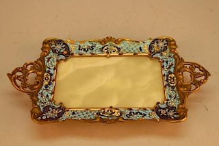 Antique French Champleve Bronze/Onyx Tray