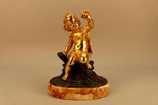 19th C. French Dore Bronze Seated Cherub Figure