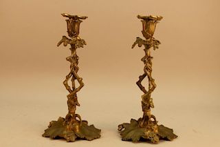 Antique French Bronze Candlesticks