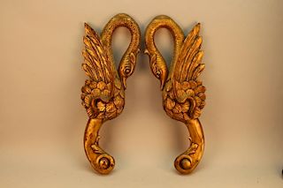 Antique Gilt Carved Swan Figural Wall Mounts