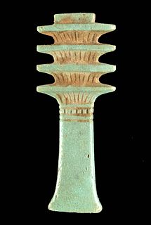 Large Egyptian Glazed Faience Djed Pillar Pendant