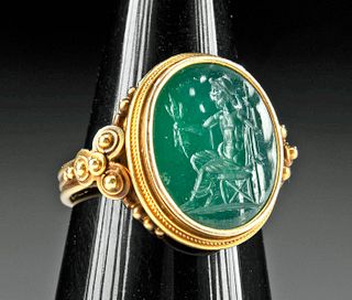 18th C. Neoclassical Gold Ring w/ Agate Intaglio