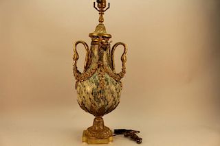Antique Urn Form Marble Lamp w/ Bronze Mounts