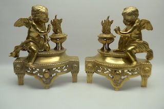 Pair of Antique French Gilt Bronze Chenet