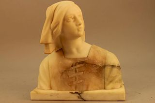 Antique Alabaster Bust of Jeanne D'Arc