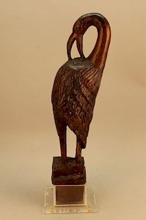 Antique Carved Wooden Crane