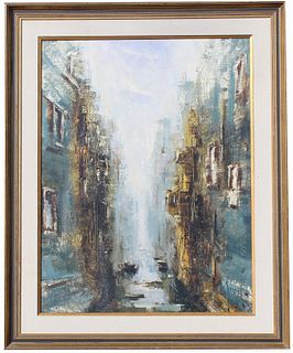 Mid century Modern Painting of Venice Italy, Signd