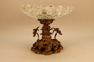 19th C. French Gilt Bronze/Crystal Tazza