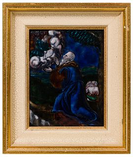 Limoges 'Angel Appearing to Joachim' Painted Enamel Plaque