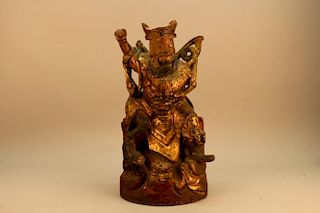 Antique Gilt Chinese Warrior Figure