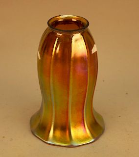 Steuben Style Glass Gold Aurene Ribbed Lamp Shade