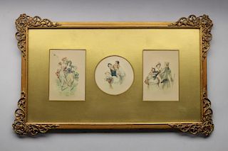 (3) Framed Antique Colored Etchings