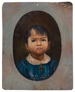 (Manner of) Hermenegildo Bustos (Mexican, 1832-1907) Oil on Tin