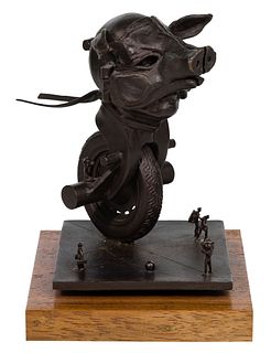 Theodore Gall (American, b.1941) 'On Tire Tire' Cast Bronze Sculpture