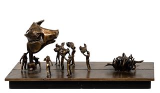 Theodore Gall (American, b.1941) 'Homage to the Pig 'But Behave'' Bronze Sculpture