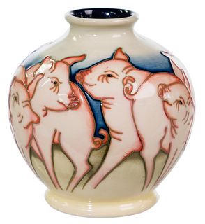 Moorcroft 'Fowler's Farmyard Pigs' Vase