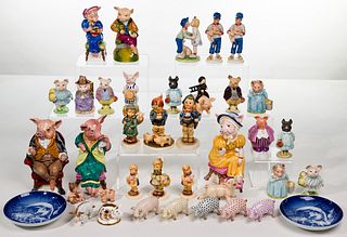 Porcelain and Ceramic Pig Figurine Assortment