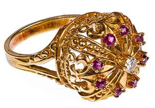 18k Yellow Gold, Ruby and Diamond Ring