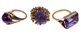 14k Gold and Amethyst Ring Assortment